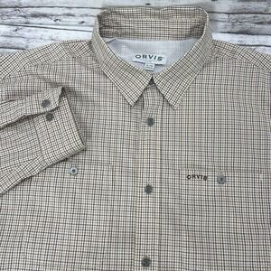 Orvis Seersucker Button Up Khaki Plaid Long Sleeve Lightweight Mens XL Vented